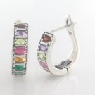 Hoop Multicolor Gemstone 925 Sterling Silver Snap Earrings