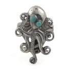 Giant Octopus Animal 925 Sterling Silver Ring Blue Stone