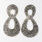 Infinity Teardrop Hoop Pear 925 Sterling Silver Marcasite Earrings