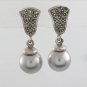Taper Dangle Bead Marcasite 925 Sterling Silver Stud Earrings Vintage