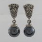 Taper Dangle Bead Marcasite 925 Sterling Silver Stud Earrings Vintage