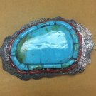 Natural Turquoise Stone 925 Sterling Silver Belt Buckle 2" Cowboy Western
