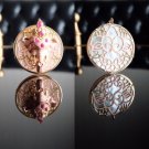 Round Himmaphand Erawan Elephant Amulet Pendant Ruby 925 Silver 14K Gold Plated