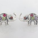 Elephant Cute Multicolor Gemstone 925 Sterling Silver Stud Earrings