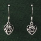 Small Filigree Heart Black Oxidized Dangle 925 Sterling Silver Earrings Bali