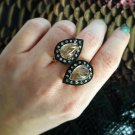 Rutilated Quartz Teardrop Cut Diamond Ring 925 Sterling Silver Vintage