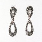Twisted Rope Teardrop Vintage Marcasite 925 Sterling Silver Earrings