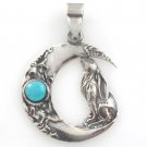 Rabbit Crescent Moon 925 Sterling Silver Blue Turquoise Charm Pendant