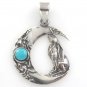 Rabbit Crescent Moon 925 Sterling Silver Blue Turquoise Charm Pendant