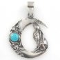 Rabbit Crescent Moon 925 Sterling Silver Blue Turquoise Charm Pendant