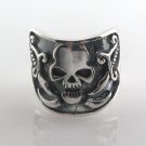 Pirate Skull Head Band  925 Sterling Silver Men's Ring Black Oxidized Biker Punk