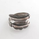 Bird Feather Leaf Wrap Tribal 925 Sterling Silver Ring Black Oxidized