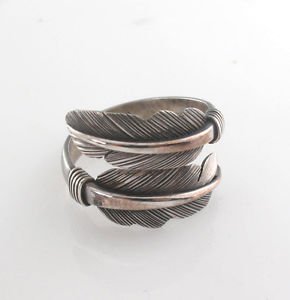Bird Feather Leaf Wrap Tribal 925 Sterling Silver Ring Black Oxidized