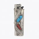 Floral Turquoise Coral 925 Sterling Silver Men's Lighter Case Box Western Cowboy