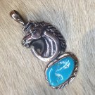 Horse Shoe Blue Turquoise Stone 925 Sterling Silver Pendant