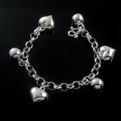 Heart Ball Dangle Rolo Link Chain 925 Sterling Silver Bracelet