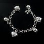 Heart Ball Dangle Rolo Link Chain 925 Sterling Silver Bracelet
