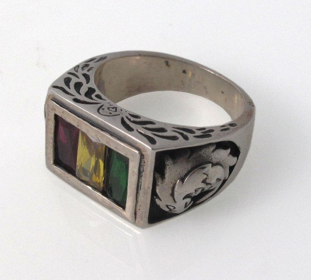 Eagle Multi Square Color Stone 925 Sterling Silver Men's Ring