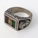 Eagle Multi Square Color Stone 925 Sterling Silver Men's Ring