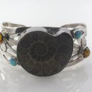 6" Genuine  Nautilus Wide Band Shell 925 Sterling Silver Cuff Bracelet