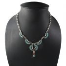 18" Needlepoint Turquoise Crescent Moon Dangle 925 Sterling Silver Necklace