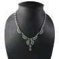 18" Needlepoint Turquoise Crescent Moon Dangle 925 Sterling Silver Necklace