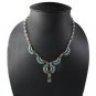 18" Needlepoint Turquoise Crescent Moon Dangle 925 Sterling Silver Necklace