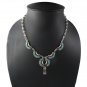 18" Needlepoint Turquoise Crescent Moon Dangle 925 Sterling Silver Necklace