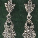 Flower Drop Marcasite 925 Sterling Silver Stud Earrings