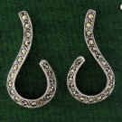 Curve Open Teardrop Line Swirl Marcasite 925 Sterling Silver Stud Earrings