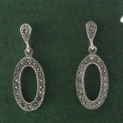 Oval Drop Marcasite 925 Sterling Silver Stud Earrings