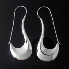 Crescent Moon Long Hoop 925 Sterling Silver Earrings Plain Polish