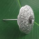 Round Flower Engrave Umbrella Hair Pin 925 Sterling Silver Jewelry Vintage Stick
