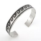 7" Sea Wave 925 Sterling Silver Cuff Cuff Bracelet Black Oxidized