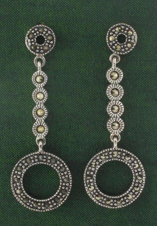 Multi Rings Drop Marcasite 925 Sterling Silver Stud Earrings