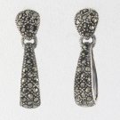 Long Hoop Teardrop Marcasite 925 Sterling Silver Marcasite Earrings