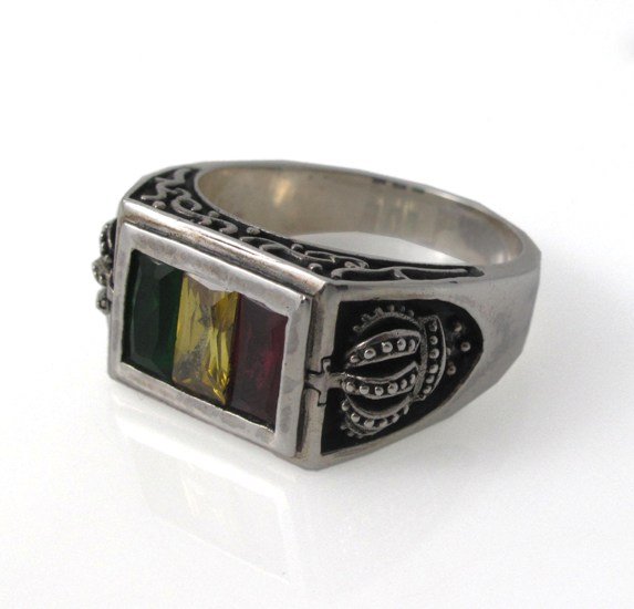King Crown Multi Square Color Stone 925 Sterling Silver Men's Ring Black Oxidize