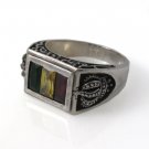 King Crown Multi Square Color Stone 925 Sterling Silver Men's Ring Black Oxidize