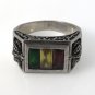 King Crown Multi Square Color Stone 925 Sterling Silver Men's Ring Black Oxidize