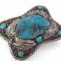 Square Turquoise Coral Stone Feather Leaf Sterling Silver Men's Belt Buckle 2.25
