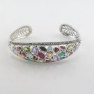 6.5" Marcasite Multicolor Gemstone 925 Sterling Silver Cuff Bracelet