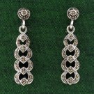 Lotus Drop Marcasite 925 Sterling Silver Stud Earrings