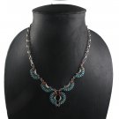 17" Needlepoint Turquoise Pawn Crescent Moon 925 Sterling Silver Necklace