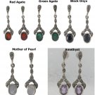 Oval Twist Dangle Marcasite Inlay Stone 925 Sterling Silver Earrings
