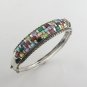Square Cluster Gemstone Multcolor Marcasite 925 Sterling Silver Bangle Bracelet