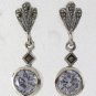 Round Bezel Button Stone Marcasite 925 Sterling Silver Stud Earrings