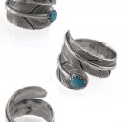 Bird Feather Leaf Wrap Turquoise 925 Sterling Silver Ring Size 7.5 8