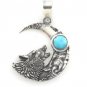 Wild Bear Wolf Crescent Moon 925 Sterling Silver Blue Turquoise Charm Pendant