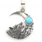 Wild Bear Wolf Crescent Moon 925 Sterling Silver Blue Turquoise Charm Pendant