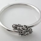 7" 4mm Two Head Naga Dragon 925 Sterling Silver Bangle Bracelet Cuff